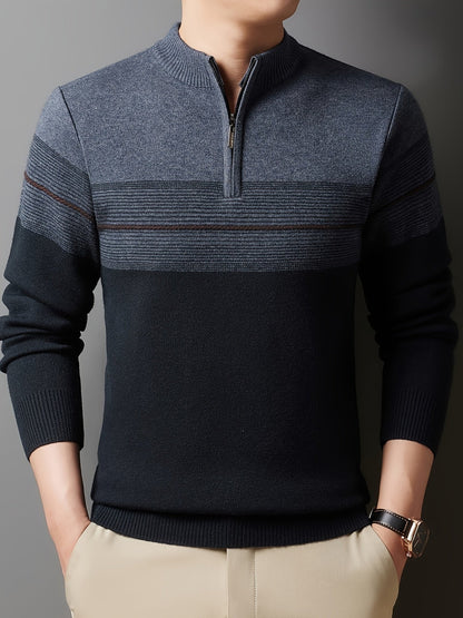 Ambrose | Men's Colour-Block Striped Funnel Neck Half-Zip Jumper
