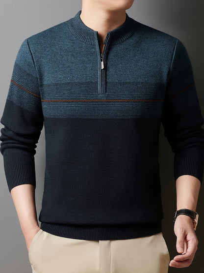 Ambrose | Men's Colour-Block Striped Funnel Neck Half-Zip Jumper