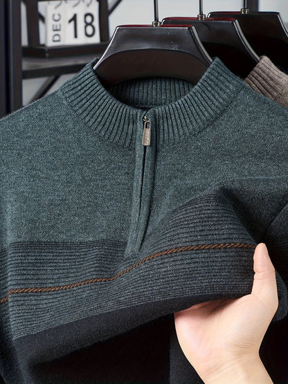 Ambrose | Men's Colour-Block Striped Funnel Neck Half-Zip Jumper