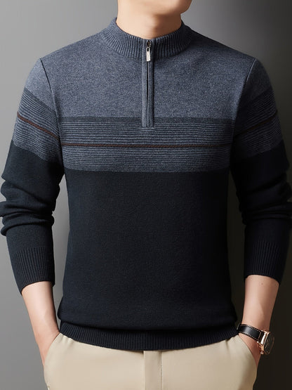 Ambrose | Men's Colour-Block Striped Funnel Neck Half-Zip Jumper
