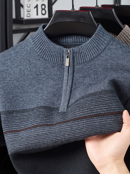 Ambrose | Men's Colour-Block Striped Funnel Neck Half-Zip Jumper