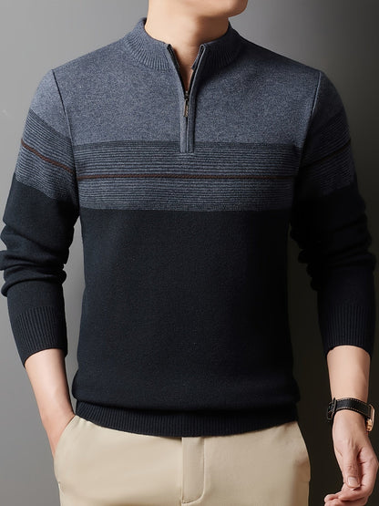 Ambrose | Men's Colour-Block Striped Funnel Neck Half-Zip Jumper