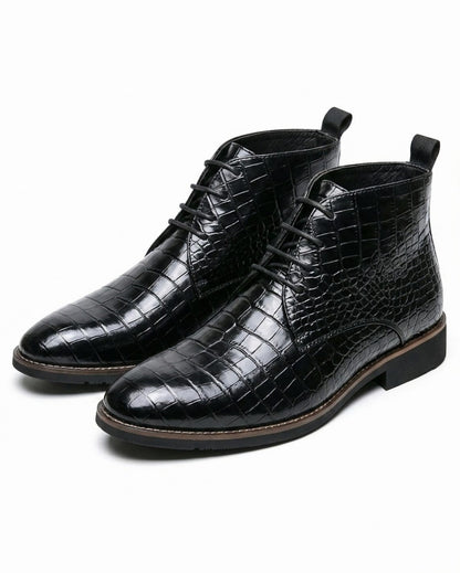 Harlan | Men's Croc-Embossed Vegan Leather Almond-Toe Lace-Up Chukka Boots