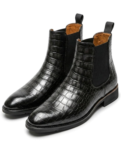 Harlan | Men's Croc-Embossed Vegan Leather Almond-Toe Lace-Up Chukka Boots