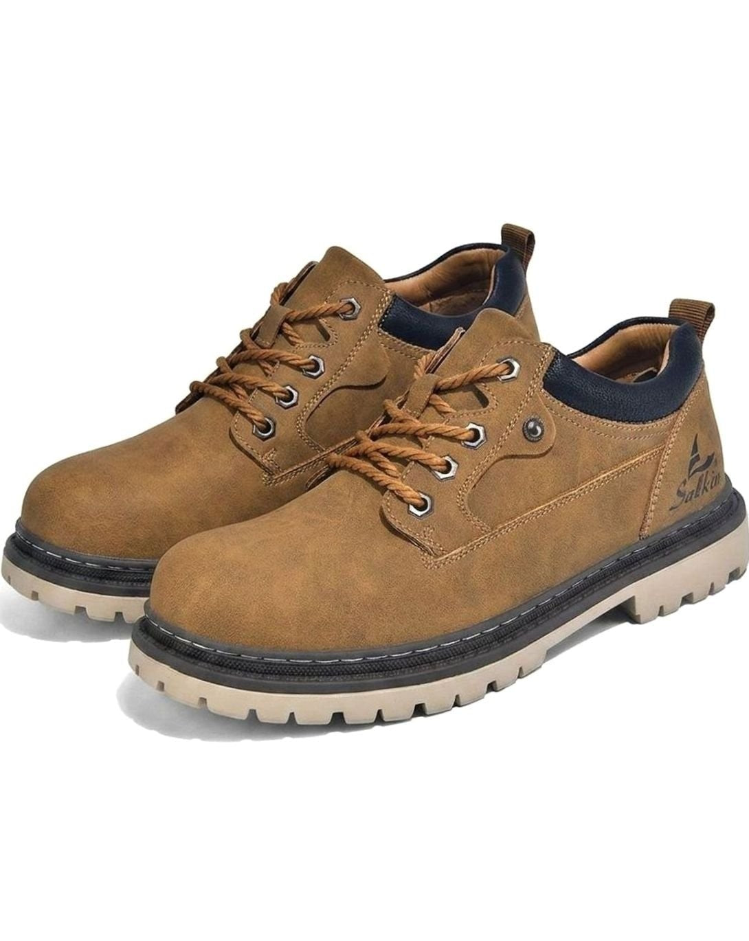Hudson | Men's Lace-Up Round-Toe Contrast-Collar Vegan Leather Low-Top Work Boots