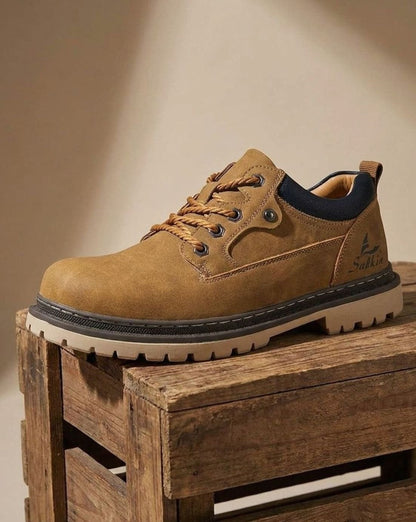 Hudson | Men's Lace-Up Round-Toe Contrast-Collar Vegan Leather Low-Top Work Boots