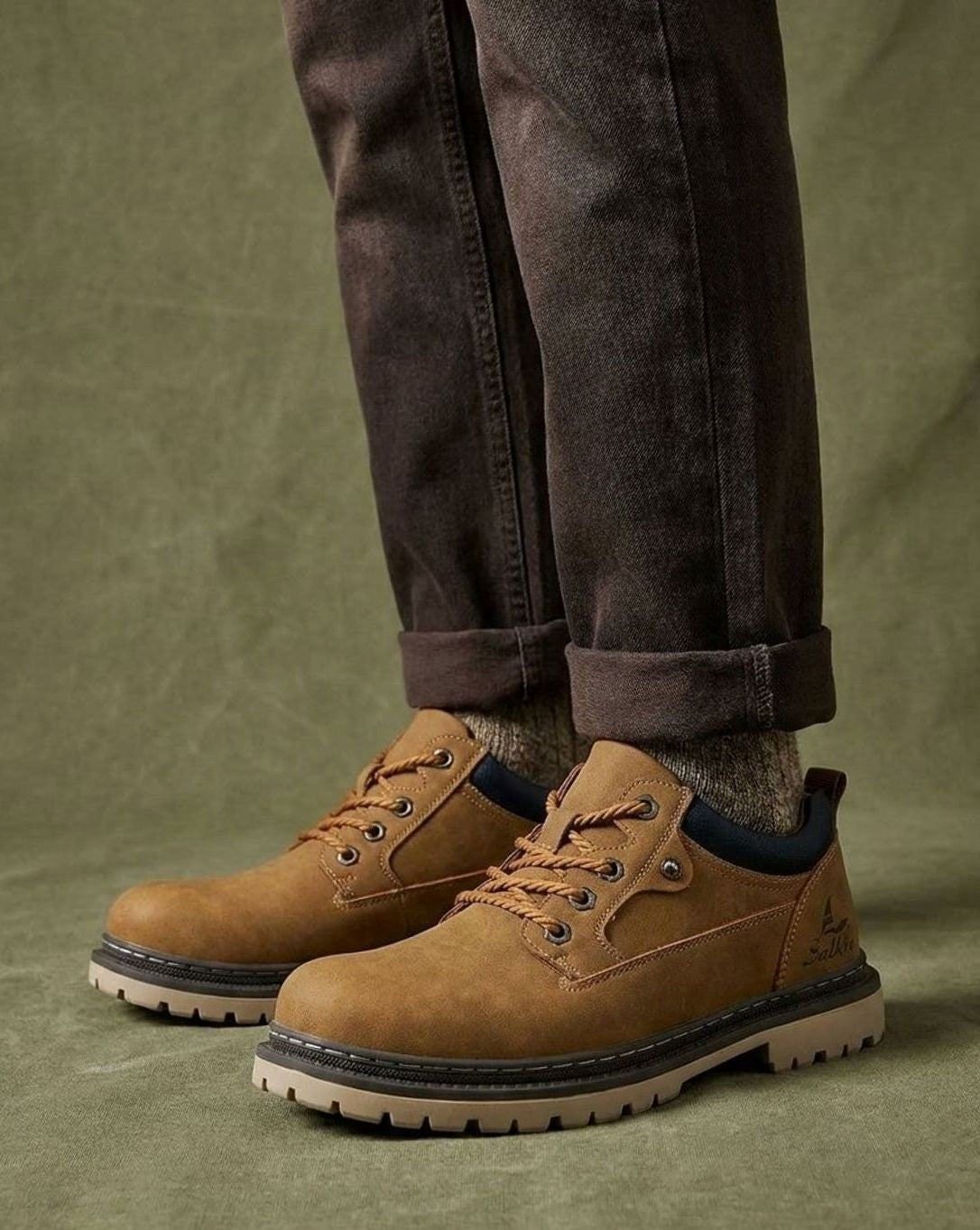 Hudson | Men's Lace-Up Round-Toe Contrast-Collar Vegan Leather Low-Top Work Boots