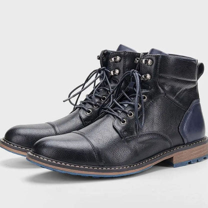 Harrison | Men's Lace-Up Side-Zip Reinforced Vegan Leather Cap-Toe Ankle Boots