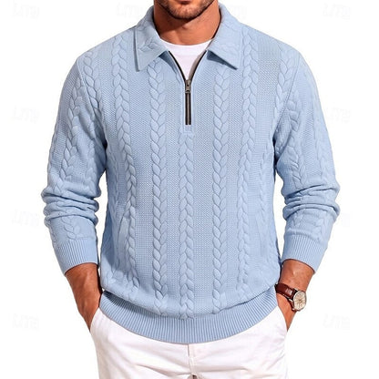 Winslow | Men's Quarter-Zip Cable-Knit Pointed-Collar Polo Jumper