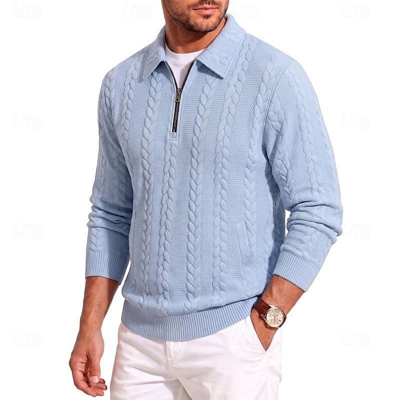Winslow | Men's Quarter-Zip Cable-Knit Pointed-Collar Polo Jumper
