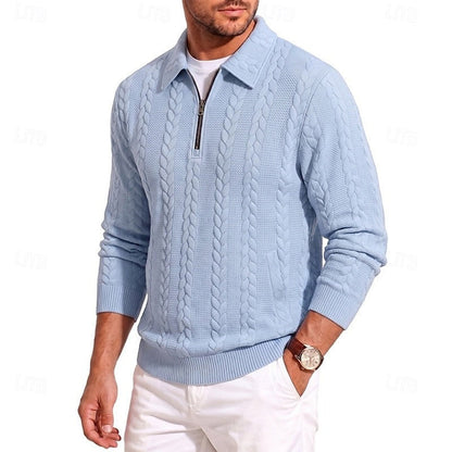 Winslow | Men's Quarter-Zip Cable-Knit Pointed-Collar Polo Jumper