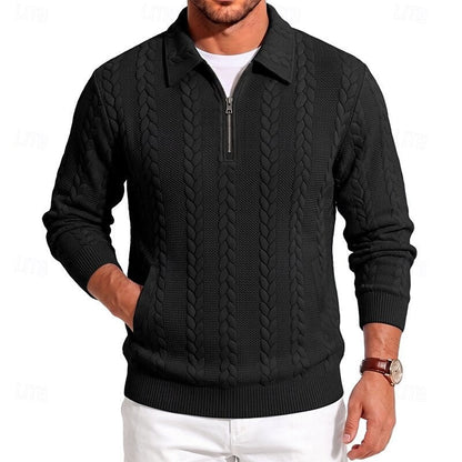 Winslow | Men's Quarter-Zip Cable-Knit Pointed-Collar Polo Jumper