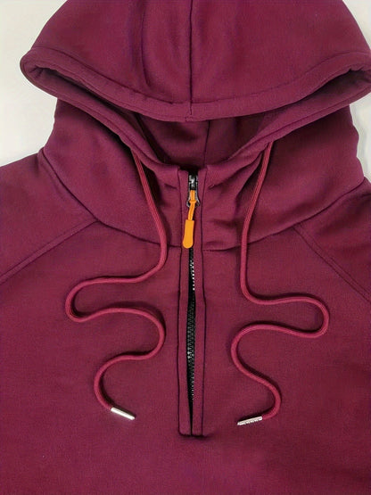 Marlow | Men's Quarter-Zip Raglan-Sleeve Drawstring-Hood Utility-Pocket Hoodie