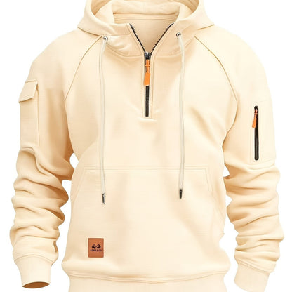 Marlow | Men's Quarter-Zip Raglan-Sleeve Drawstring-Hood Utility-Pocket Hoodie