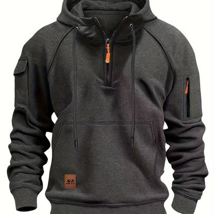 Marlow | Men's Quarter-Zip Raglan-Sleeve Drawstring-Hood Utility-Pocket Hoodie