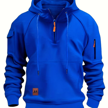 Marlow | Men's Quarter-Zip Raglan-Sleeve Drawstring-Hood Utility-Pocket Hoodie