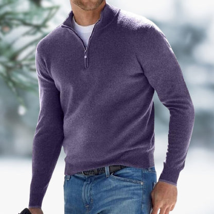 Callum | Men's Quarter-Zip Stand-Collar Ribbed-Cuff Slim-Fit Winter Jumper