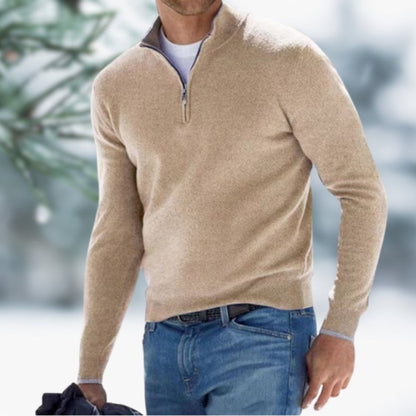Callum | Men's Quarter-Zip Stand-Collar Ribbed-Cuff Slim-Fit Winter Jumper