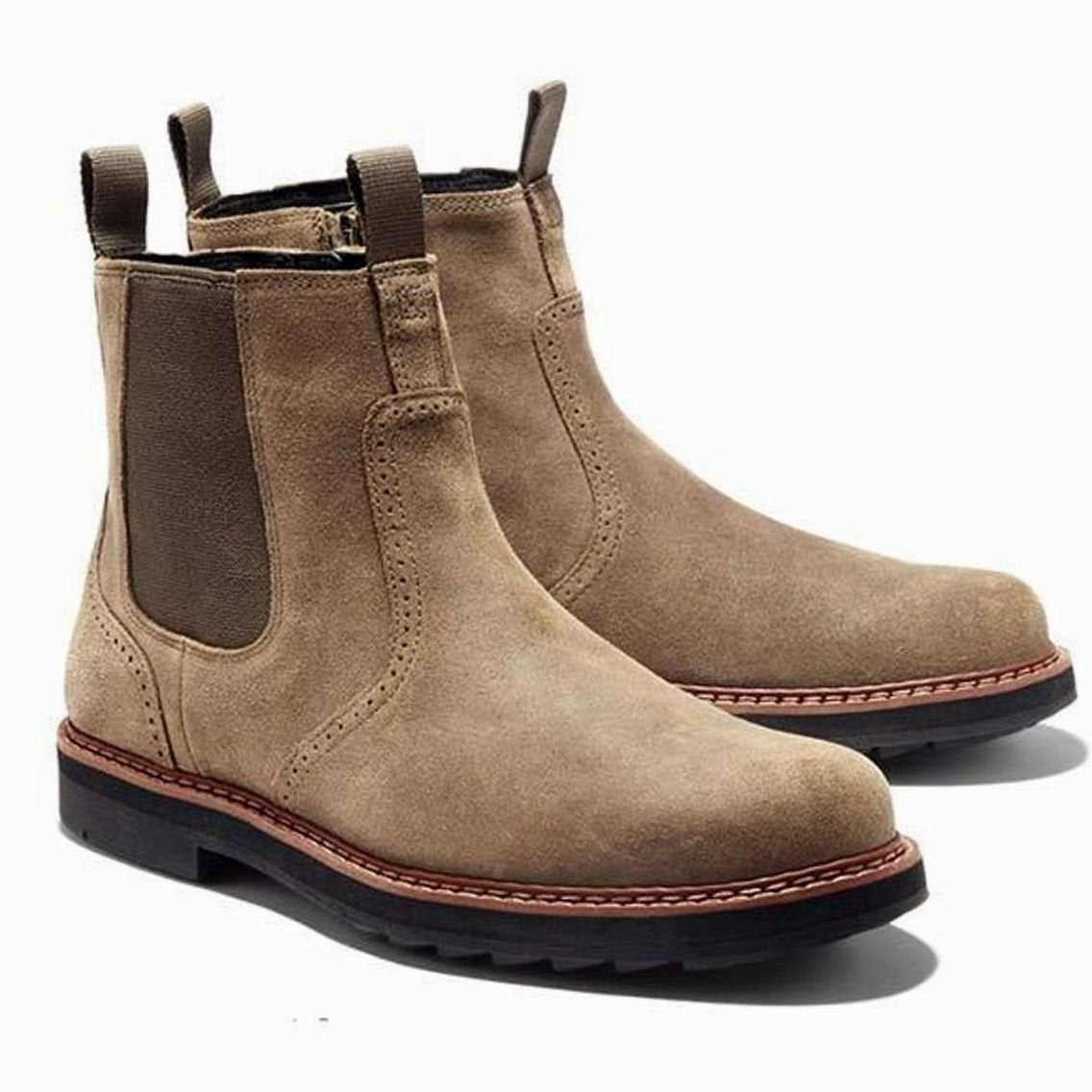 Harlan | Men's Slip-On Side-Zip Brogue-Detail Chelsea Boots