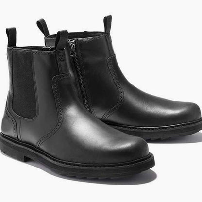 Harlan | Men's Slip-On Side-Zip Brogue-Detail Chelsea Boots