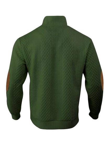 Everett | Men's Stand-Collar Textured Vegan Leather Trim Elbow-Patch Jumper