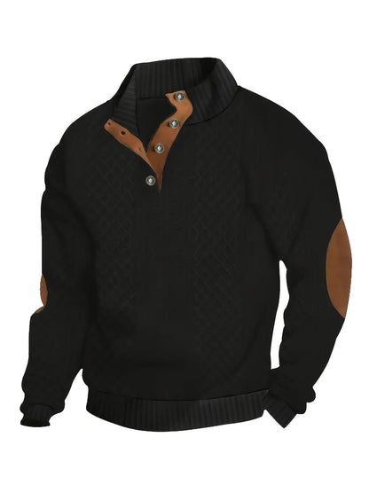 Everett | Men's Stand-Collar Textured Vegan Leather Trim Elbow-Patch Jumper