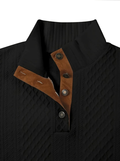 Everett | Men's Stand-Collar Textured Vegan Leather Trim Elbow-Patch Jumper