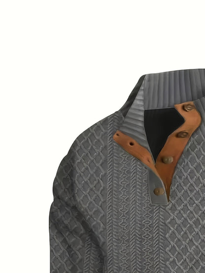 Everett | Men's Stand-Collar Textured Vegan Leather Trim Elbow-Patch Jumper