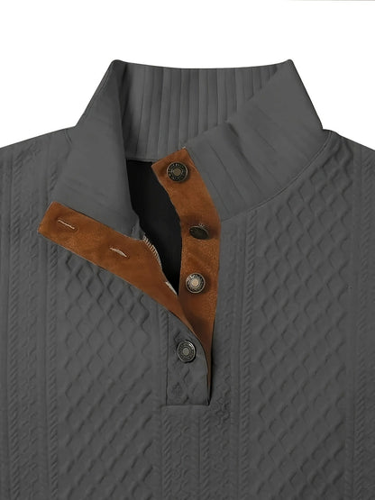 Everett | Men's Stand-Collar Textured Vegan Leather Trim Elbow-Patch Jumper