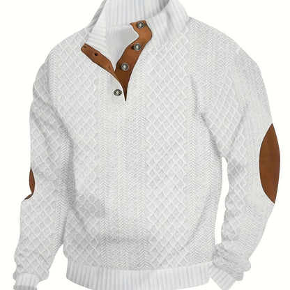 Everett | Men's Stand-Collar Textured Vegan Leather Trim Elbow-Patch Jumper