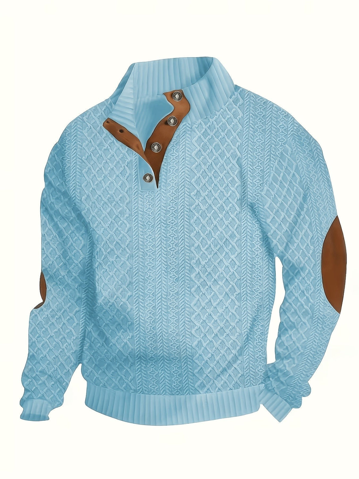 Everett | Men's Stand-Collar Textured Vegan Leather Trim Elbow-Patch Jumper