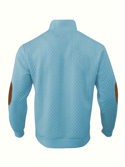 Everett | Men's Stand-Collar Textured Vegan Leather Trim Elbow-Patch Jumper