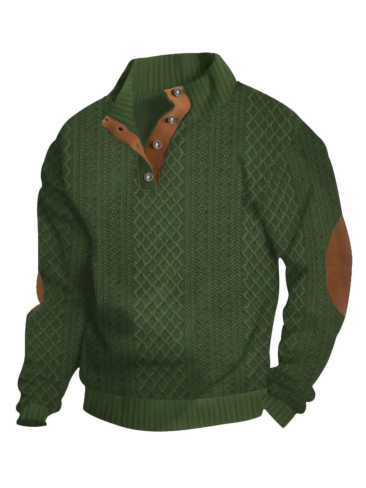 Everett | Men's Stand-Collar Textured Vegan Leather Trim Elbow-Patch Jumper
