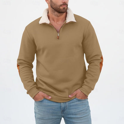 Preston | Men's Standing-Collar Contrast Elbow-Patch Quarter-Zip Jumper