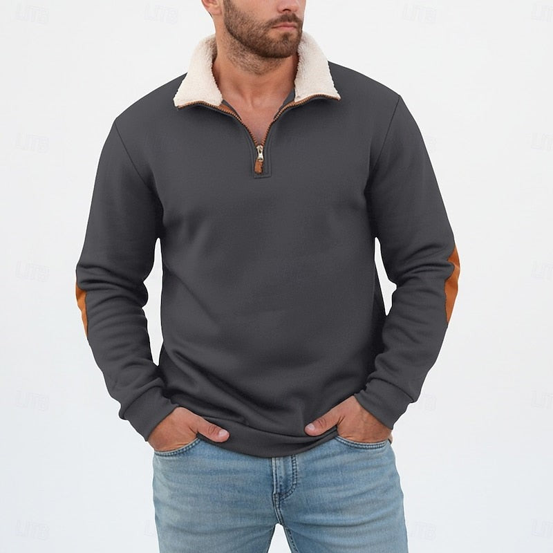 Preston | Men's Standing-Collar Contrast Elbow-Patch Quarter-Zip Jumper