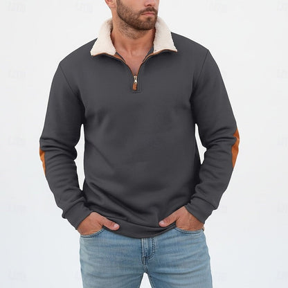 Preston | Men's Standing-Collar Contrast Elbow-Patch Quarter-Zip Jumper