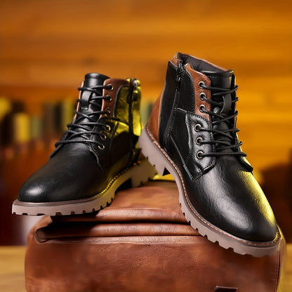 Hudson | Men's Two-Tone Lace-Up Side-Zip Vegan Leather Ankle Boots