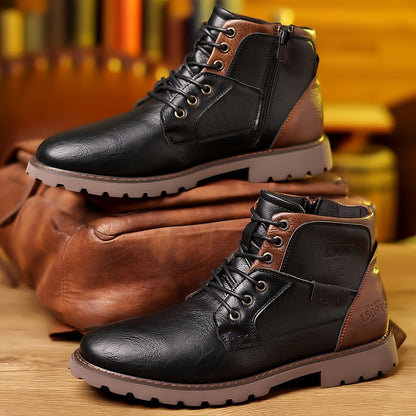 Hudson | Men's Two-Tone Lace-Up Side-Zip Vegan Leather Ankle Boots