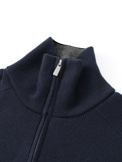 Winslow | Men's Zip-Up Stand-Collar Contrast-Trim Ribbed Relaxed-Fit Cardigan
