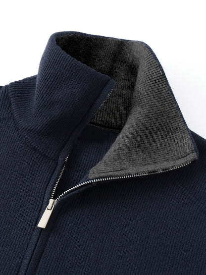 Winslow | Men's Zip-Up Stand-Collar Contrast-Trim Ribbed Relaxed-Fit Cardigan