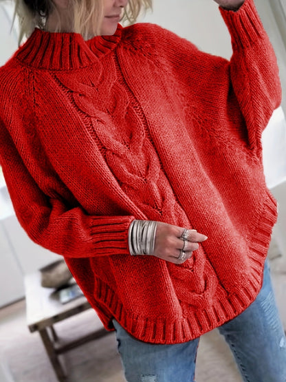 Maeve | Oversized Cable-Knit High-Neck Batwing-Sleeve Jumper