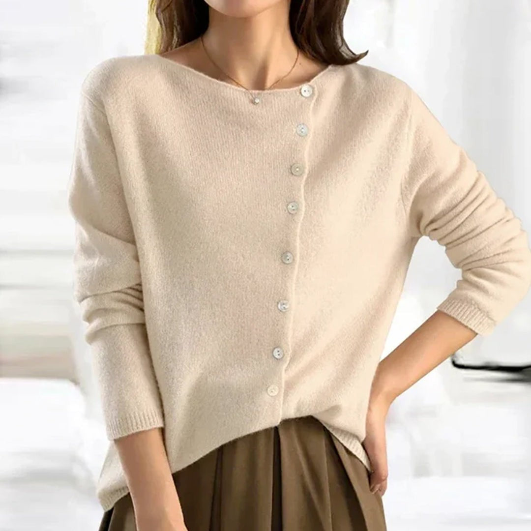 Elodie | Women's Asymmetric Button-Front Relaxed-Fit Hip-Length Jumper
