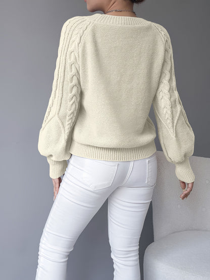 Elsie | Women's Cable-Knit Crew Neck Lantern Sleeve Cropped Winter Jumper
