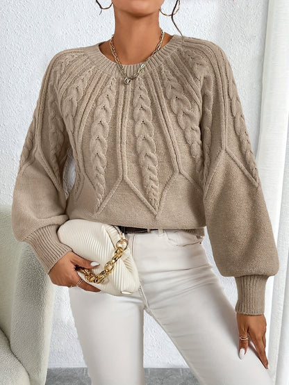Elsie | Women's Cable-Knit Crew Neck Lantern Sleeve Cropped Winter Jumper