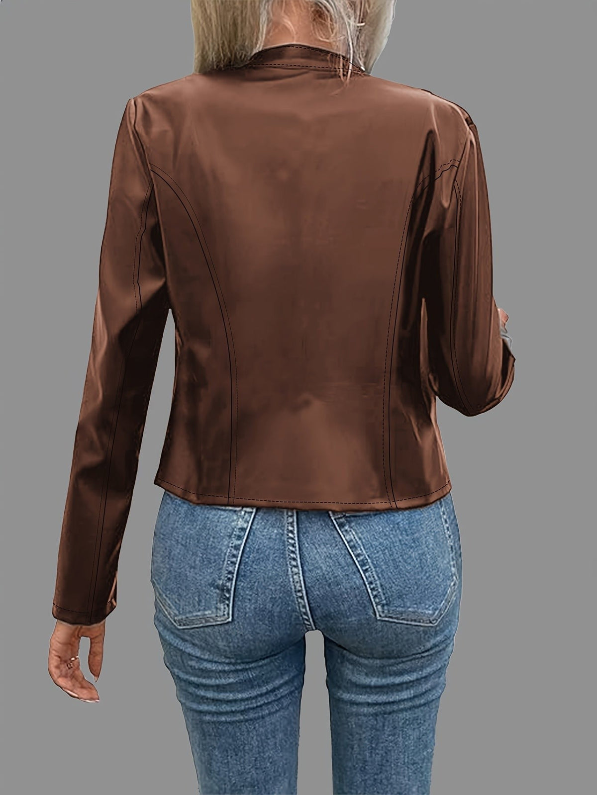Marnie | Women's Cropped Stand-Collar Vegan Leather Moto Jacket
