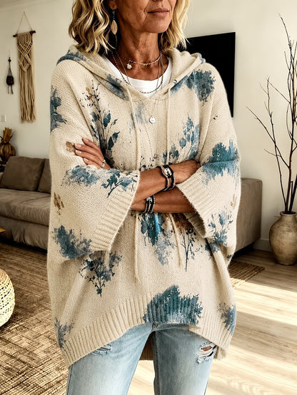 Sienna | Women's Floral Batwing-Sleeve Longline Hooded Cape Jumper