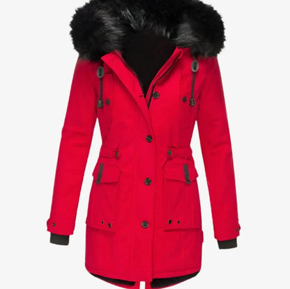 Marnie | Women's Fur-Trim Hooded Drawstring-Waist Longline Winter Parka Coat