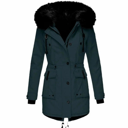 Marnie | Women's Fur-Trim Hooded Drawstring-Waist Longline Winter Parka Coat