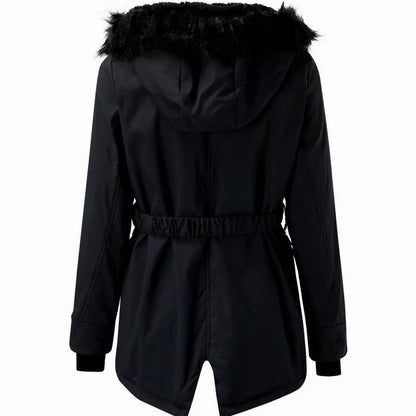 Marnie | Women's Fur-Trim Hooded Drawstring-Waist Longline Winter Parka Coat
