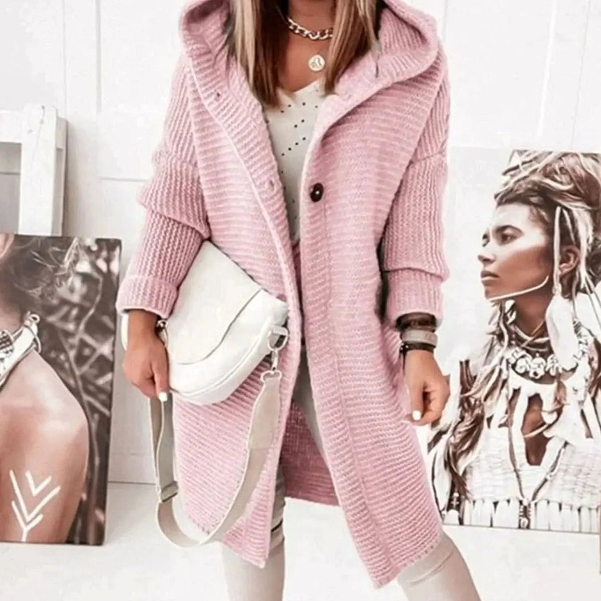 Marlowe | Women's Hooded Longline Button-Front Knit Cardigan